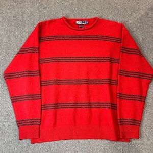 Polo Ralph Lauren Lambswool Roll Neck Sweater Striped Red Mens XL VTG